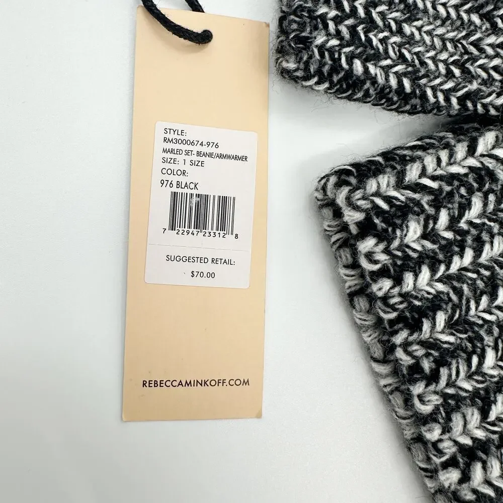 Rebecca‎ Minkoff New Beanie Arm Warmers Marled Set in Black One Size NWT